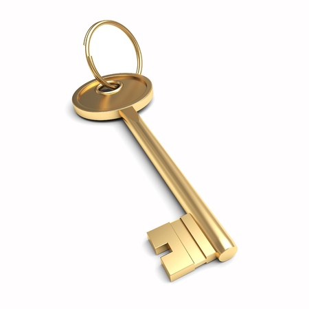 golden key on the whjite backgroundの写真素材