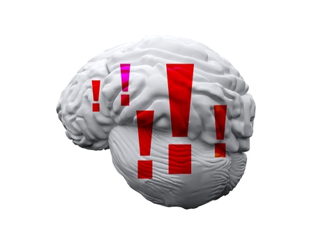 isolated brain with exclamation markの写真素材
