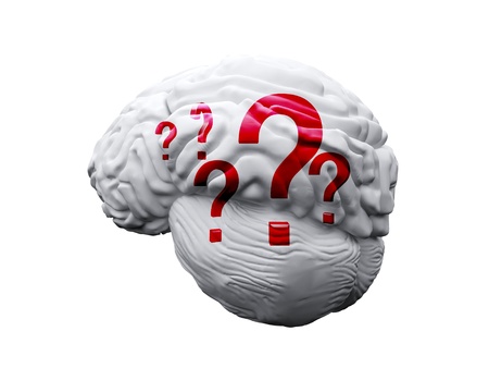 brain with question marks on the whiteの写真素材