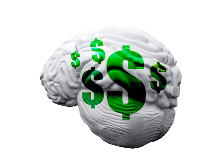 brain with dollar marks on the whiteの写真素材