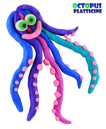 child hand made plasticine smile octopusの写真素材