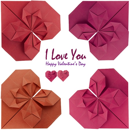 valentine card frame of  red origami heartsの写真素材