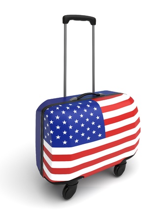 isolated suitcase whith usa flag on the white backgroundの写真素材