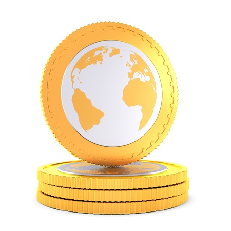 golden coins on the white backgroundの写真素材