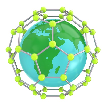 isolated science earth whith nano net  on the white backgroundの写真素材