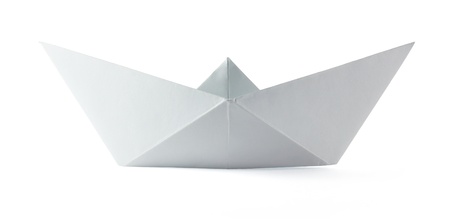 Paper origami boat on the white backgroundの写真素材