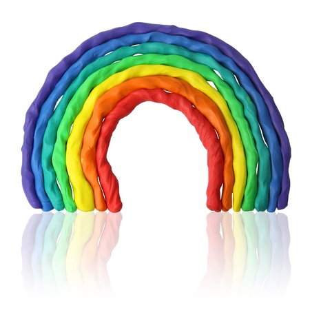 Plasticine decoration rainbow on a white backgroundの写真素材