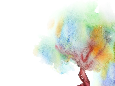 Watercolor painted tree on the white paperの写真素材