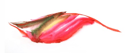 Autumn watercolor painted leaf on the white paperの写真素材