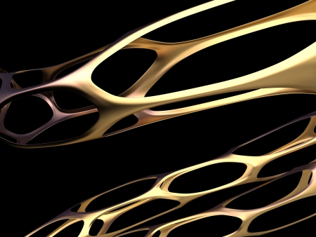 3d golden abstract bionic fiber on a black backgroundの写真素材