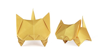 Origami ginger cats on a white backgroundの写真素材