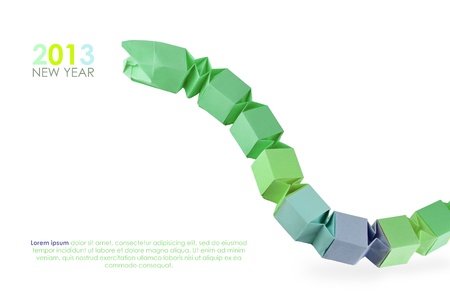 Origami green snake 2013 on a white backgroundの写真素材