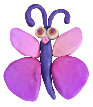 Plasticine pink butterfly on a white backgroundの写真素材