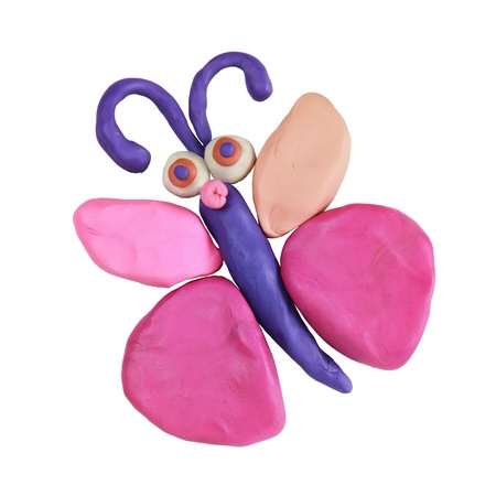 Plasticine pink butterfly on a white backgroundの写真素材