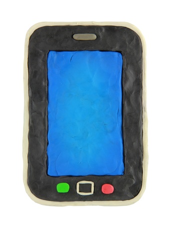 Plasticine cartoon smartphone on a white backgroundの写真素材