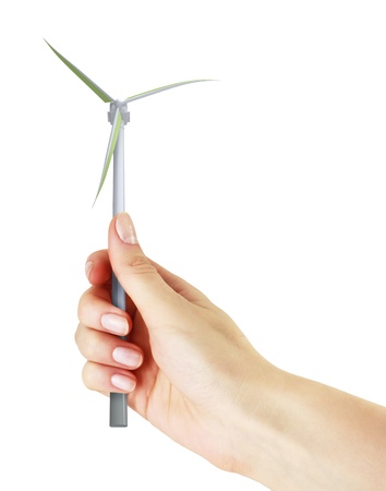 Windmill in the hand on a white backgroundの写真素材