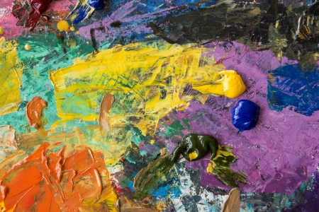 Oil paints palette dirty abstract backgroundの写真素材