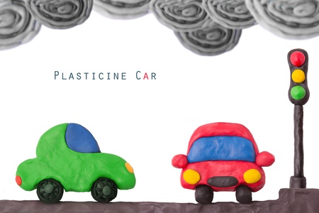 Plasticine car and traffic llight on a not ecology exhaust smogの写真素材