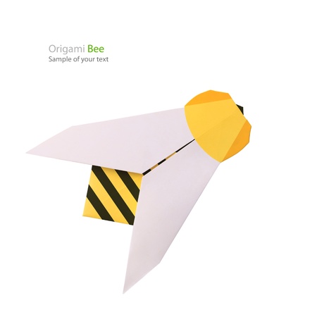 Origami paper bee on a white backgroundの写真素材