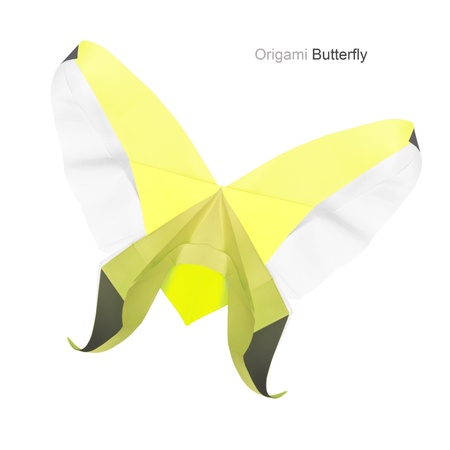 Paper origami yellow lemony isolated butterfly on a white backgroundの写真素材