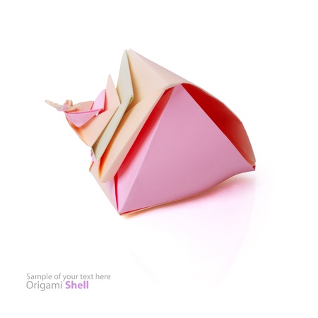 Origami shell in pastel colors on a white backgroundの写真素材