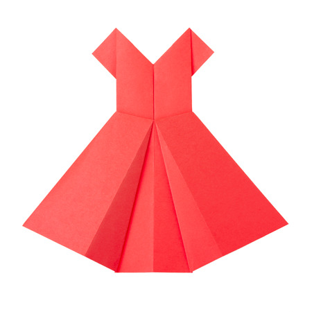 Origami paper red dress on a white backgroundの写真素材