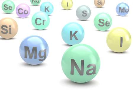 3d minerals healthcare elements chemistry on a white backgroundの写真素材