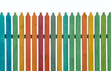 Wooden multicolored isolated palisade on a white backgroundの写真素材