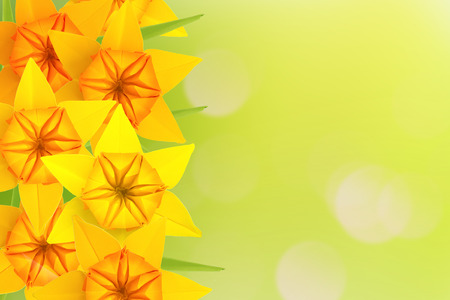 Green defocus bokeh with narcissus spring flowers on sunlight  shiny freshness backgroundの写真素材