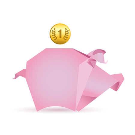 Vector origami geometric pig saving money coinのイラスト素材