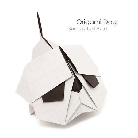 Origami angry security bulldog dog black and white on white backgroundの写真素材