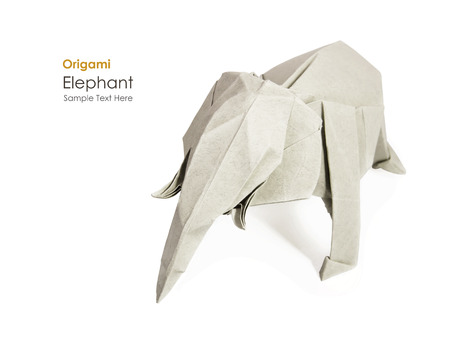 Origami paper gray elephant on a white backgroundの写真素材