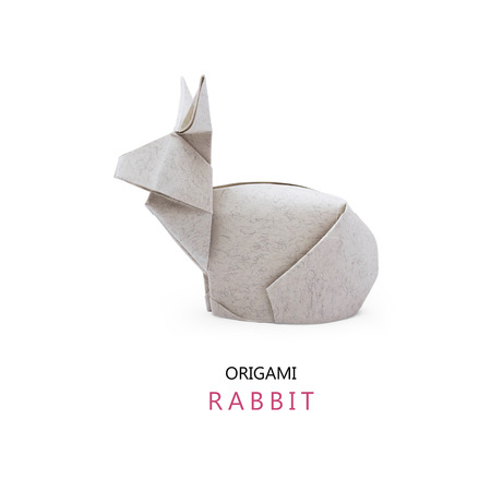 Origami gray paper isolated bunny rabbit on a white backgroundの写真素材