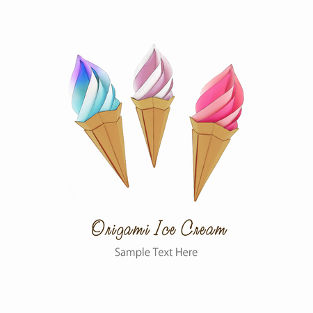 Ice cream in the cone sketch group origami paper desert on a white backgroundの写真素材