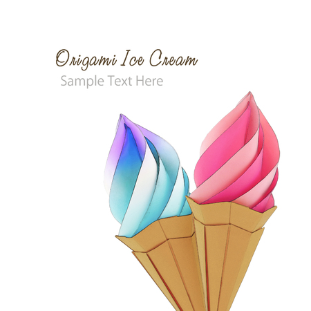 Ice cream in the cone sketch group origami paper desert on a white backgroundの写真素材