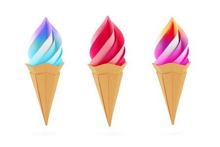 Fruit multi color rainbow ice cream  set in the cone origami paper desert on a black backgroundの写真素材