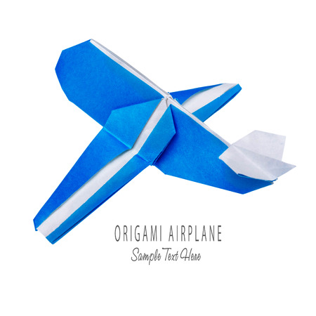 Origami blue cartoon paper travel isolated airplaneの写真素材