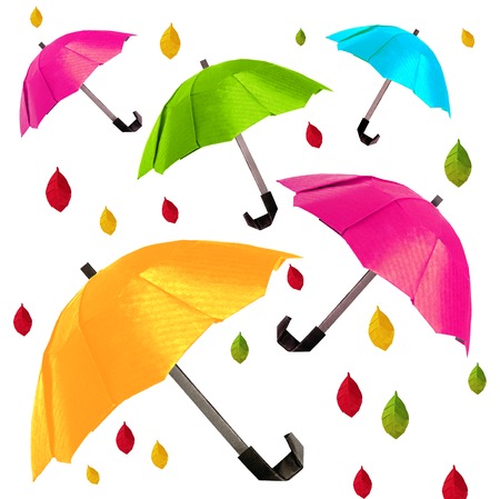Origami red protection umbrella on a white backgroundの写真素材