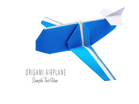 Origami blue cartoon paper travel isolated airplaneの写真素材