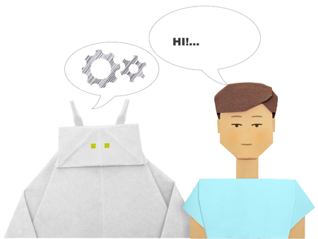 Robot and human dialogの写真素材