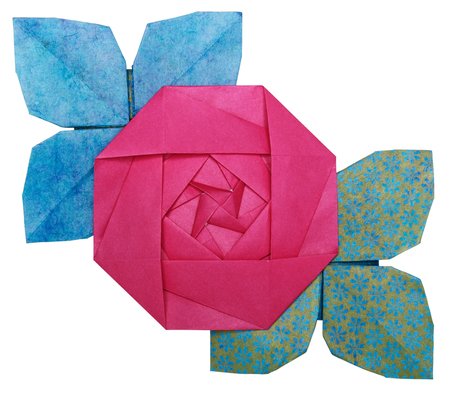 Origami paper pink roseの写真素材