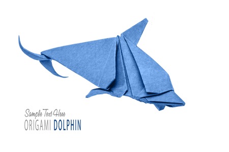 Dolphin origami of paper on a white backgroundの写真素材