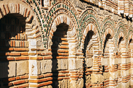 Stone ornament wall backgroundの写真素材