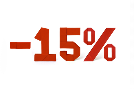 Origami text of discount sale 15 percentの写真素材