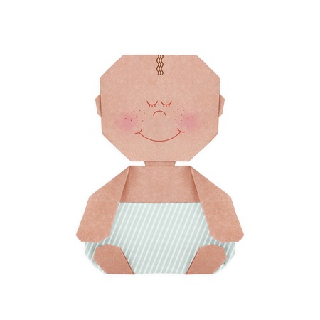 Baby boy in nappy origami baby shower on a white backgroundの写真素材