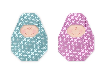Origami Baby boy girl newborn Yawning During Sleep in Swaddleの写真素材