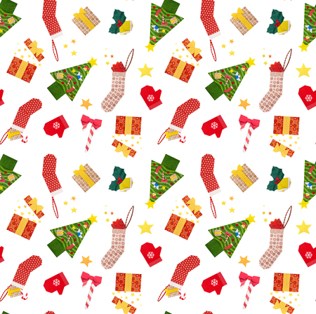 Christmas tree sock with present box on white background patternの写真素材