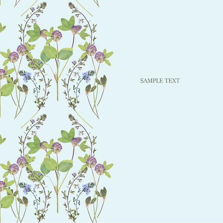 Seamless pattern with clover leaves spring on blue backgroundの写真素材
