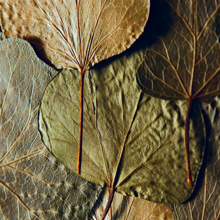 Pressed and dried leaves summer autumn flowers herbs background