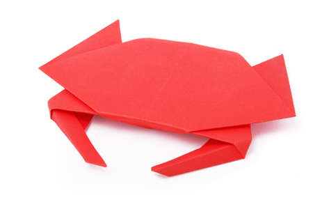 Origami paper crab on a white backgroundの写真素材